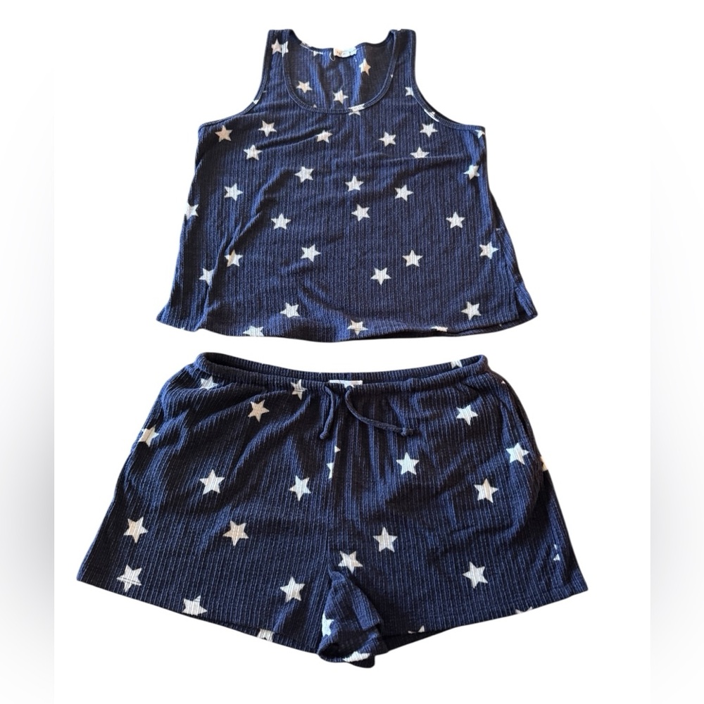 Socialite Blue and White Star Print Pajama Set Size XL Shorts & Sleeveless Top - Picture 7 of 16